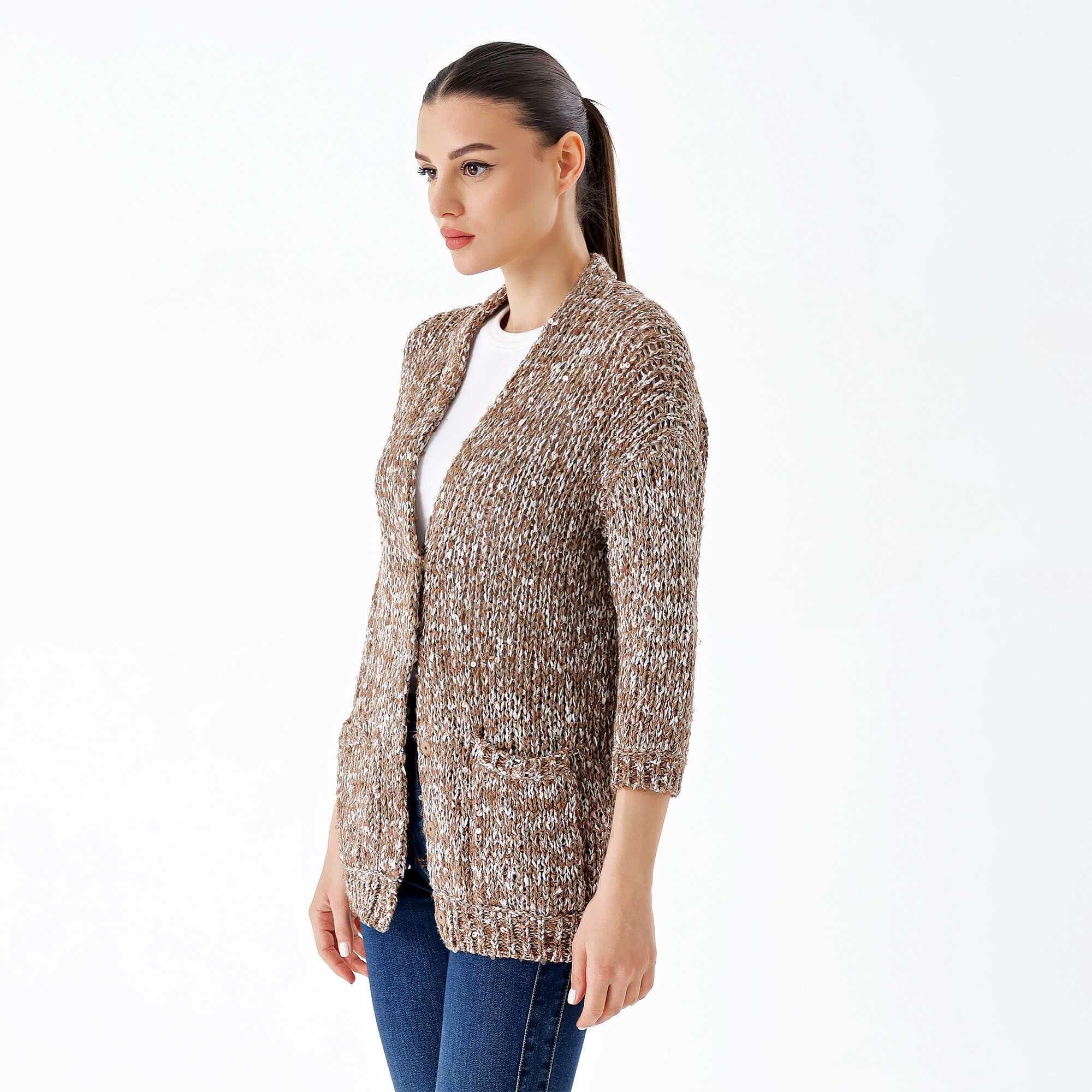 Brunello Cucinelli - Beige&White Knitted Sequin Cardian